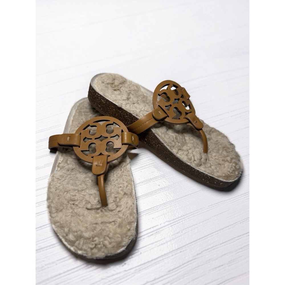 Tory Burch Miller Cloud Carmel Corn Sherling Sole Leather Sandals Women's Sz 6